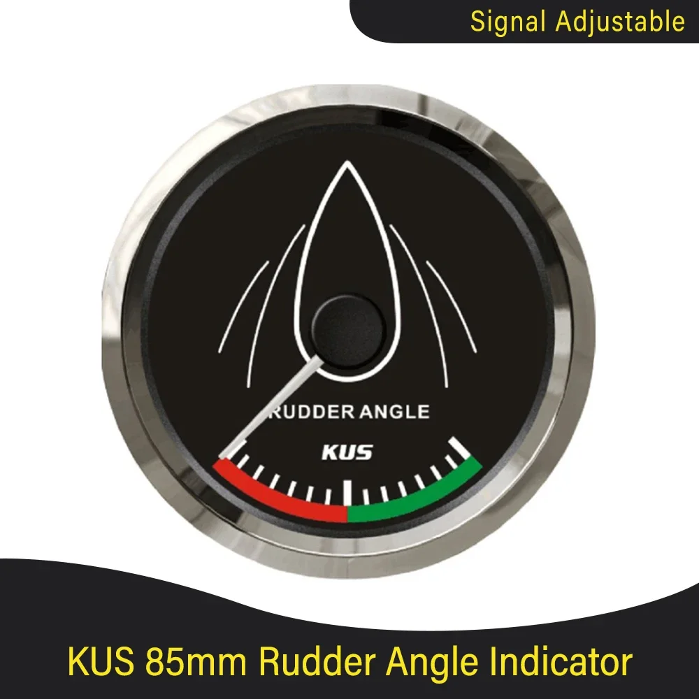 KUS Boat Marine Universal 85mm Rudder Angle Indicator Gauge Adjustable Signal with Red Backlight Black Panel