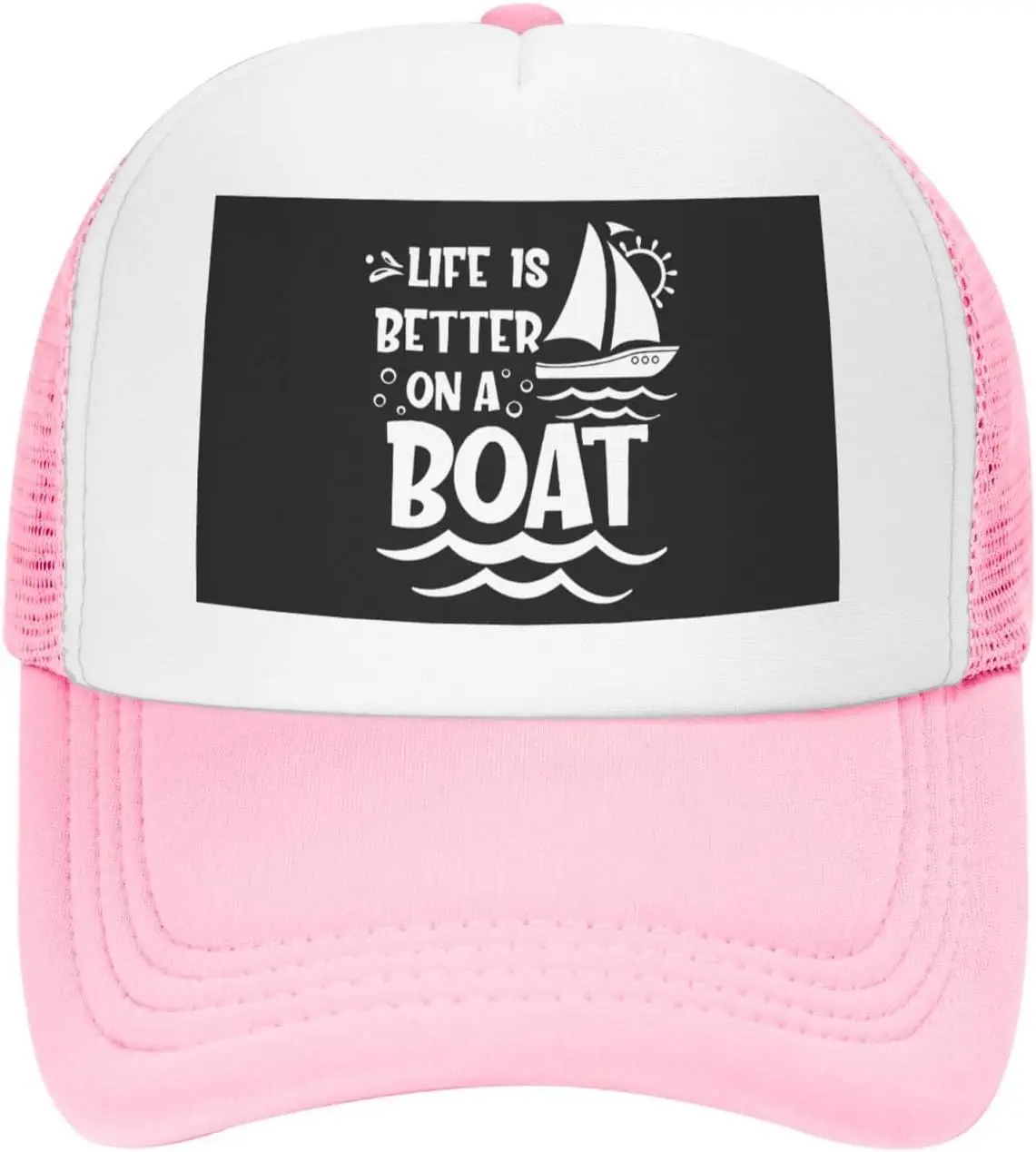 Life Is Better On A Boat Trucker Hat Pink Mesh Snapback Cap for Men and Women