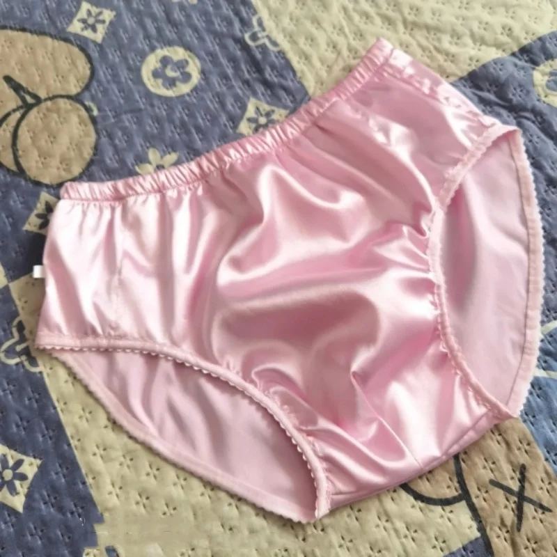 Men Sexy Pink Glossy Soft Silky Touch Briefs Mid Waist Panties Cross-dressing Sissy Role Play Underware Dance Party Sexy Costume