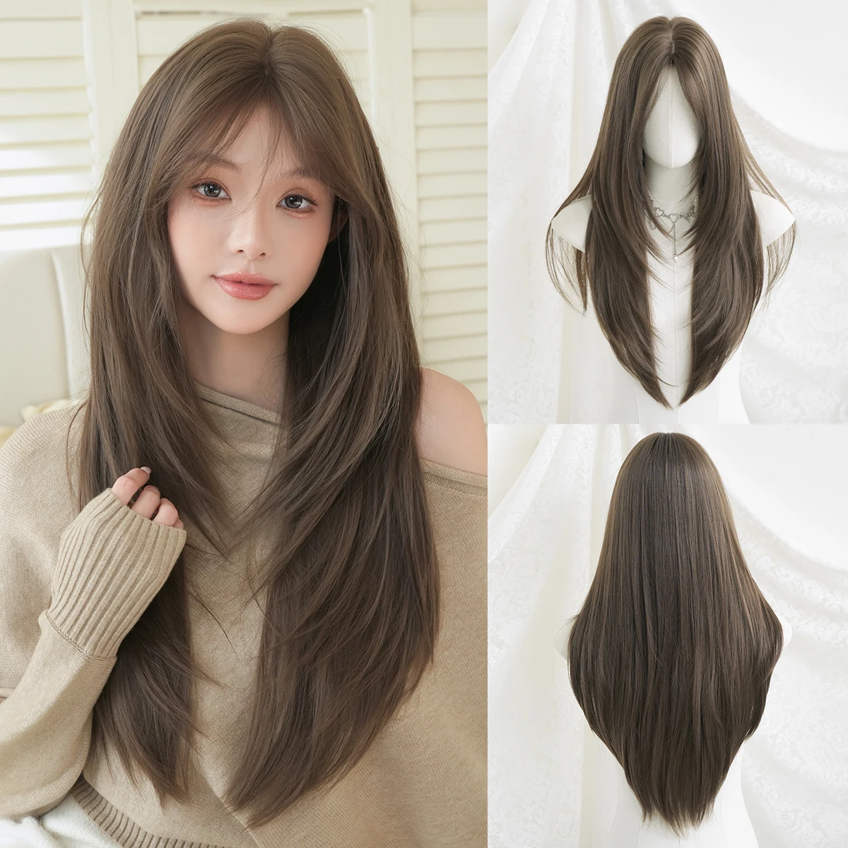 

NAMM Loose Long Body Wave Brown Wigs For Women Long Straight Hair Wig With Medium wig High Density Synthetic Layered Wig