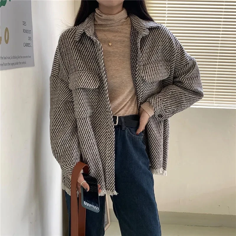 

Blouse Women 2023 Spring Autumn New Vintage Long sleeved Shirt Coat Womens Korean Fashion Casual Loose Striped Shirt Female