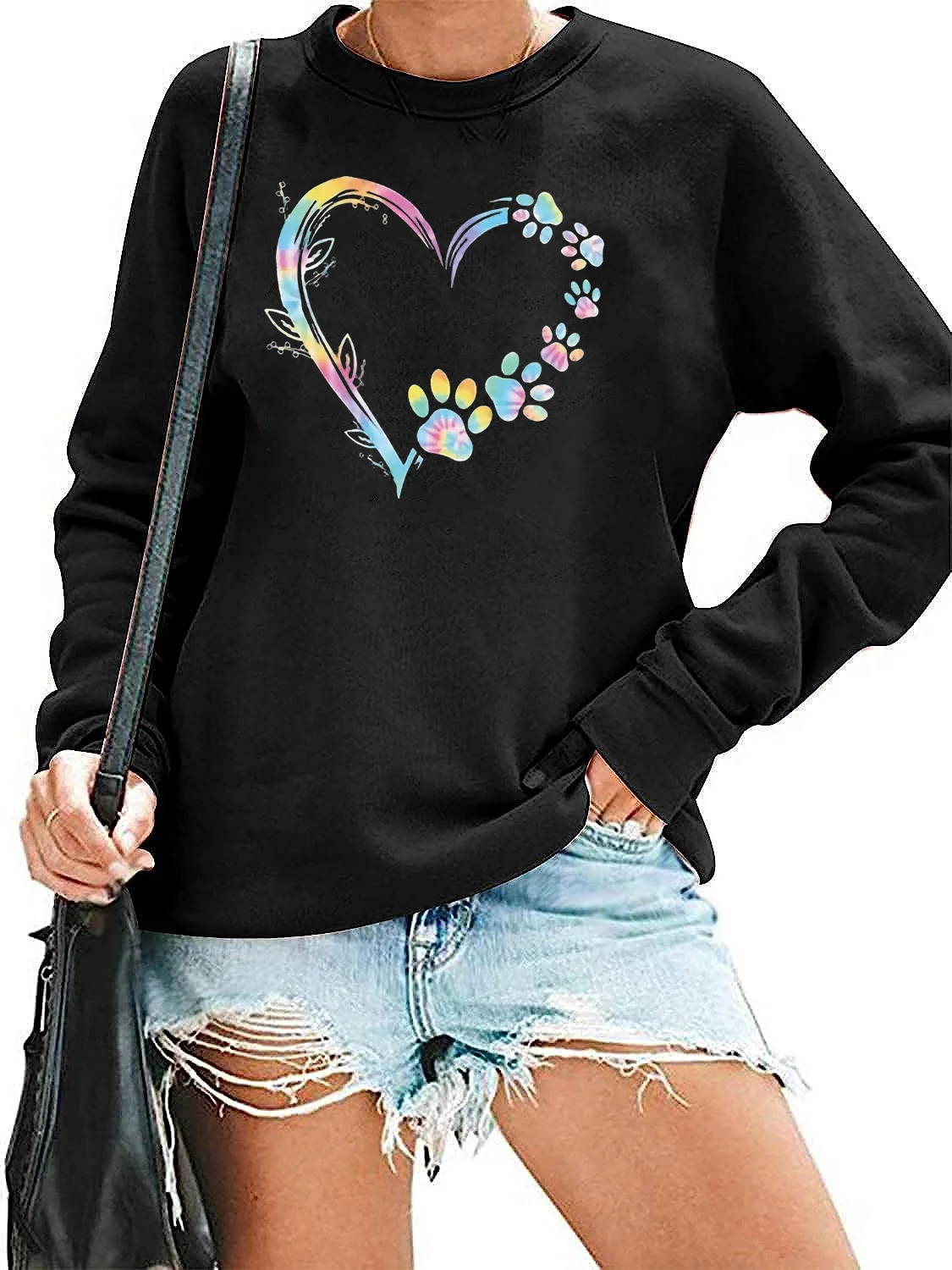 

Heart Print Pullover Sweatshirt, Casual Long Sleeve Crew Neck Sweatshirt For Fall & Winter, Women's Clothing