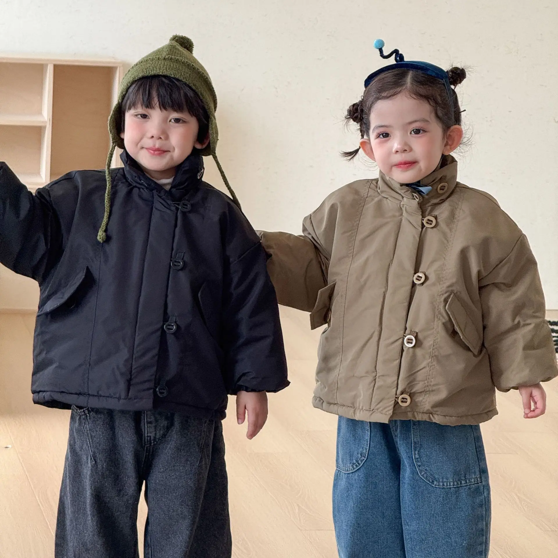 2026 Winter New Children Cotton Padded Jacket Plus Velvet Thick Boys Cargo Coat Girls Quilted Cotton Coat Kids Clothes