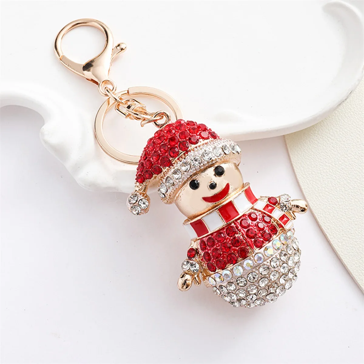 Sparkling Snowman Keychain with Shiny Rhinestone Hat & Scarf - Red & Winter Charm, Pendant for Backpacks, Keys, Christmas Gifts