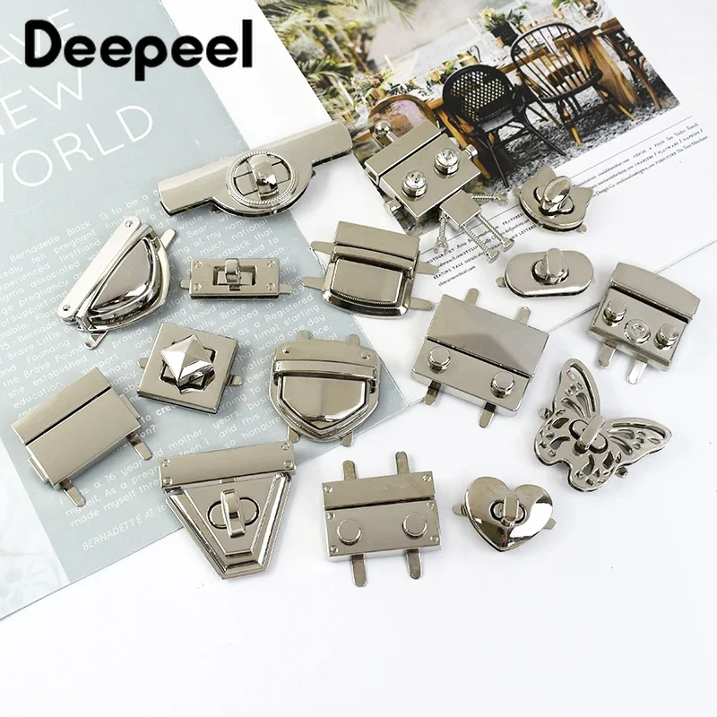 2Pcs Deepeel Metal Silver Locks Buckle Bag Twist Turn Lock Clasps Handbag Purse Closure Clasp DIY Crafts Hardware Bags Accessory