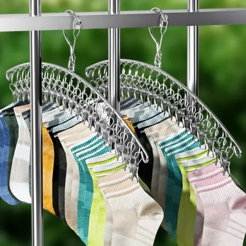 6/20Pegs Stainless Steel Clothes Drying Hanger Windproof Clothing Rack Clips Sock Laundry Airer Hanger Underwear Socks Holder