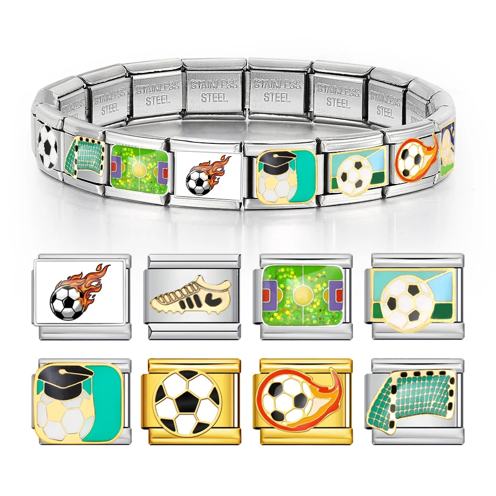 

Football Match Soccer Fans Series Italian Charm Link Fit 9mm Italian Charm Bracelet Stainless Steel Jewelry DIY Making Beads
