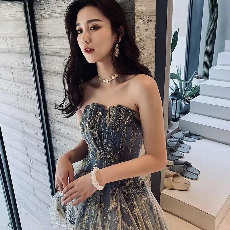 

Новое вечернее платье Ele Sexy Strap Celebri Banquet Evening Dr New Fairy Sle с завышенной талией, 100% полиэстер, без бренда, зарегистрированный товарный знак