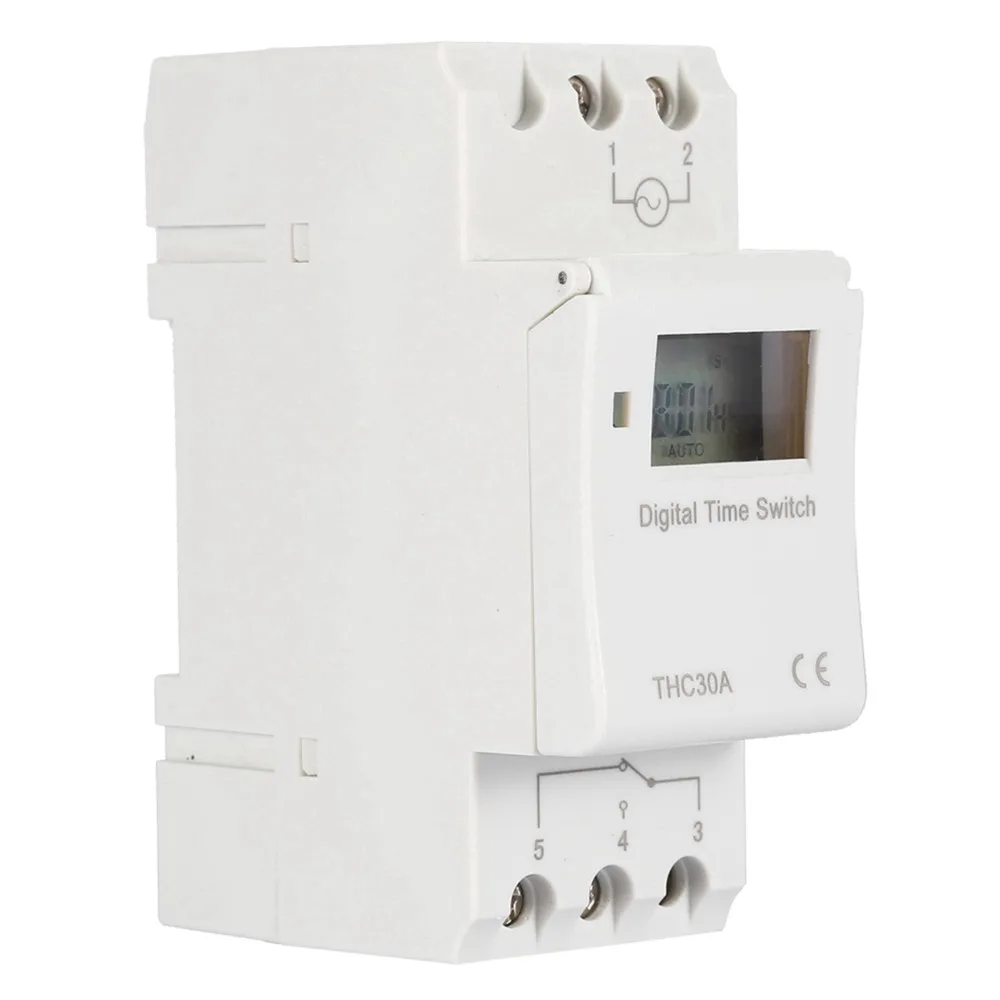 THC 30A Programmable Digital Timer Switch 220V 7 Day Electronic Time Control 16 ON/Off Settings Rail Mounting