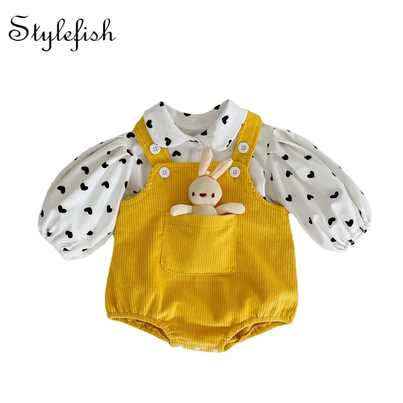 2022 autumn children's clothes baby pocket suspenders romper long sleeved tops baby clothes