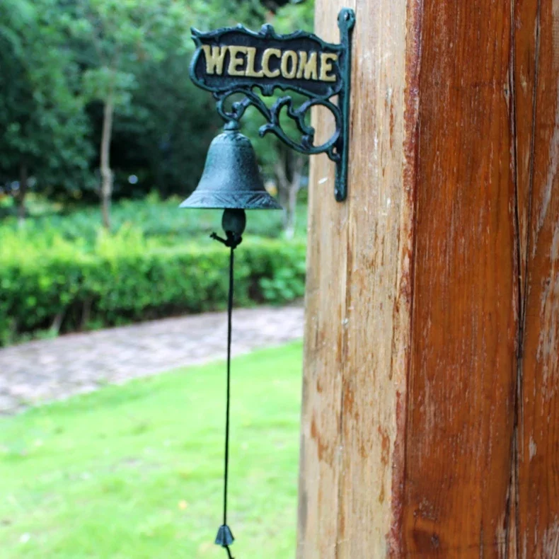 Nordic Country Retro Welcome to Double-sided Listing Door Plates, Cast Iron Wrought Doorbell, Hand Bell, Outdoor Decor