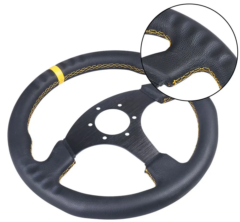 330mm Steering Wheel Leather Suede Drift Simulation Racing Game 13 Inch Flat Frame Steering Wheel Universal