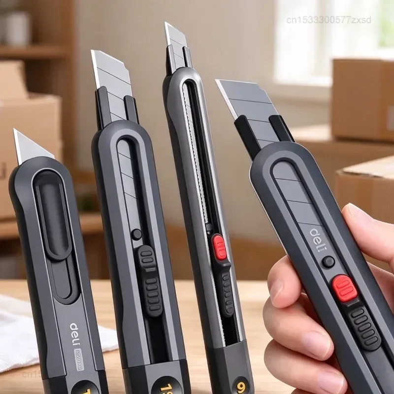 Retractable Snap-Off Utility Knife 18mm/9mm High Carbon Steel Blades Box Cutter Button Self-Locking Paper Cutting Utility Knife