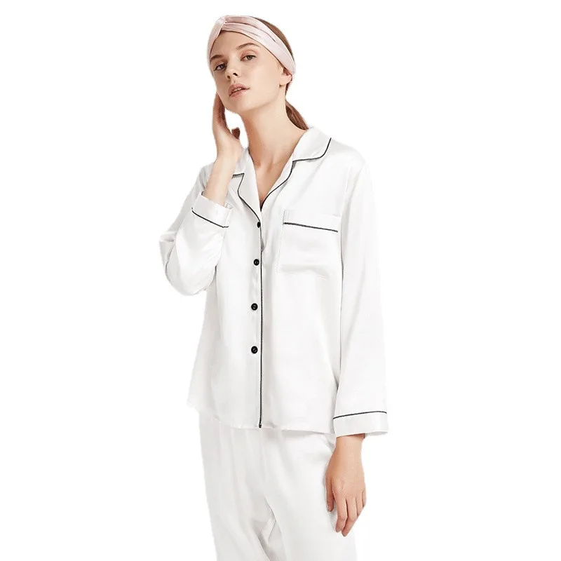 Women\'s Pajamas New Spring And Autumn Summer Large Size Cardigan Lapel Simulation Ice Silk Pajamas Ladies Pajamas Homewear Set