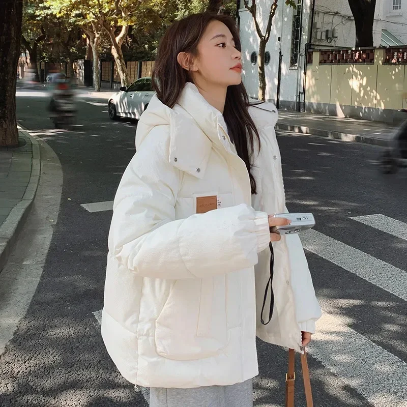 2024 inverno com capuz outwear feminino cáqui para baixo jaqueta moda branco espessamento pena quente feminino pato para baixo confortável curto sólido