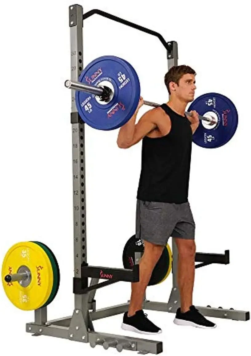 Power Cage and Squat Rack In High Weight Capacity with J-Hooks, Adjustable Pull Up Bar, Weight Plate Holders, Resistance Band