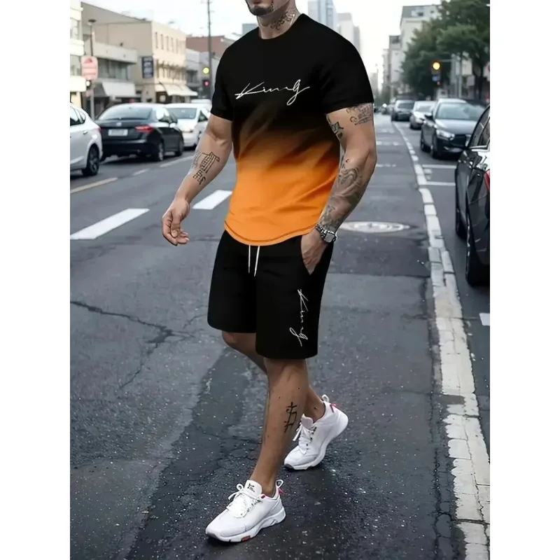 2025 Creative Geometry 3D Printed Outdoor Casual Street Wear Summer Urban Trend Men's Casual Short sleeved Shorts 2-piece Set
