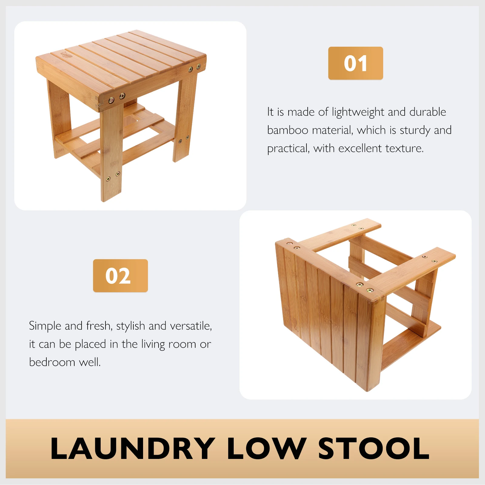 

1pc Bamboo Kids Small Square Waterproof Simple Practical Low Furniture Baby Shoes Changing Solid Using Stool Laundry