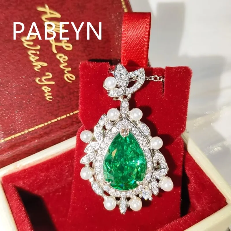 925 Sterling Silver Fashion Temperament Ice Flower Cut Crystal Zircon Pearl Water Drop Shape Necklace Birthday Anniversary Gift