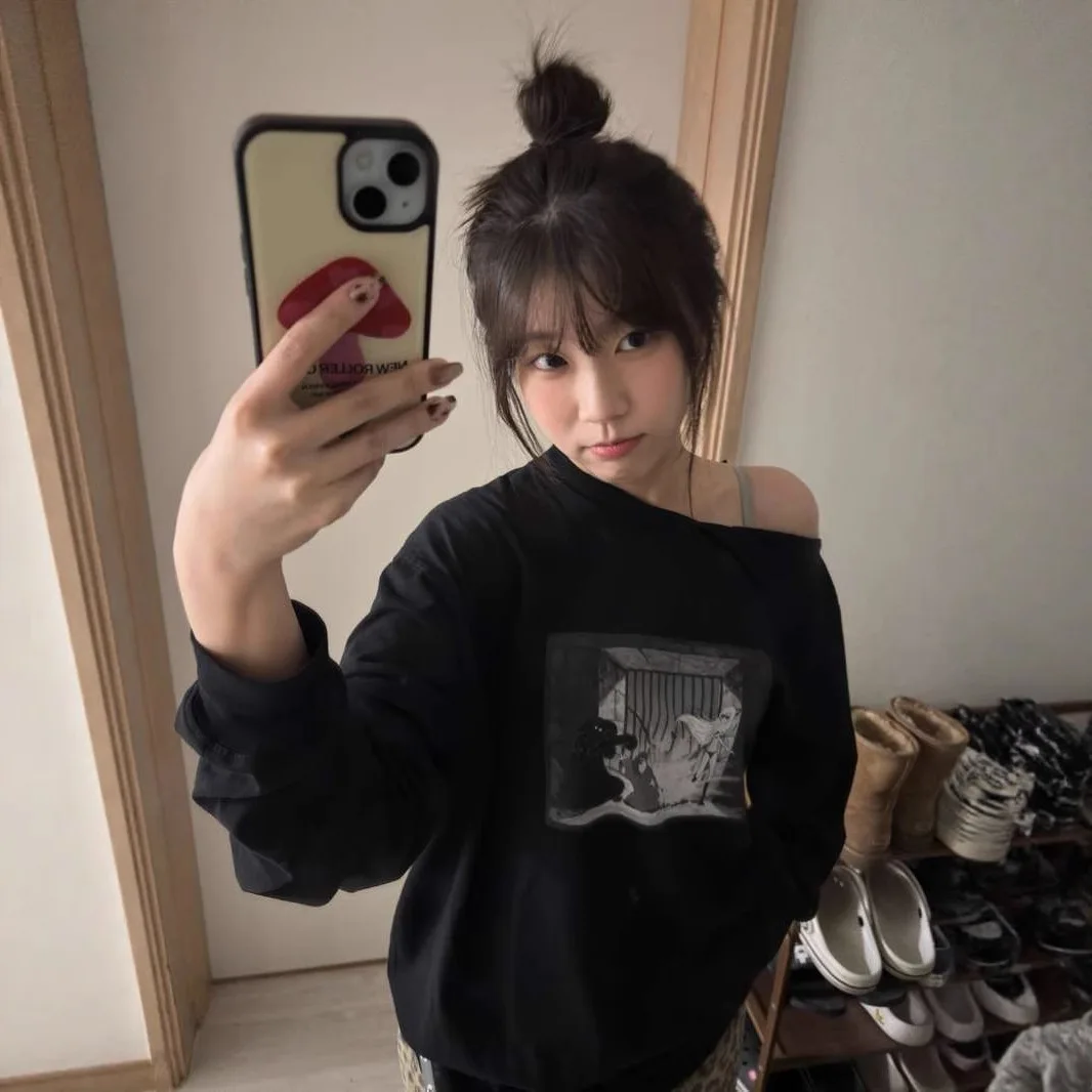 

Свободный длинный све в стиле ретро с колючками, круглый Ne T irt, женский повседневный топ с мультяшным принтом, корейский Sle Thi, ткань, пластик