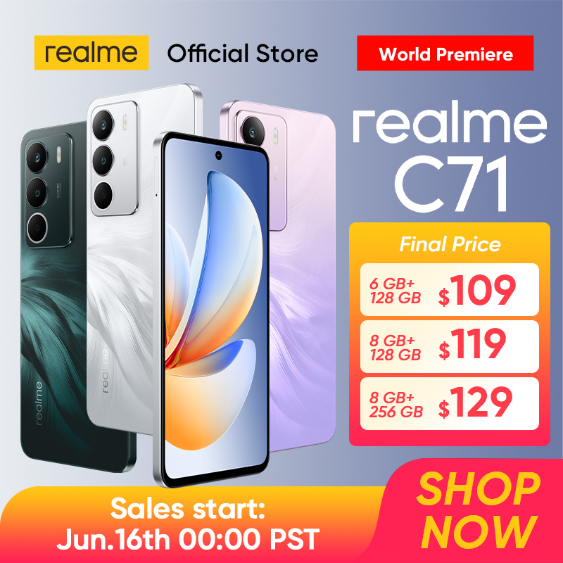  [World Premiere] realme C71 Smartphone 6300mAh Battery 45W Charge 6.67" 120Hz Display 50MP Camera UNISOC T7250 Chipset NFC IP64 