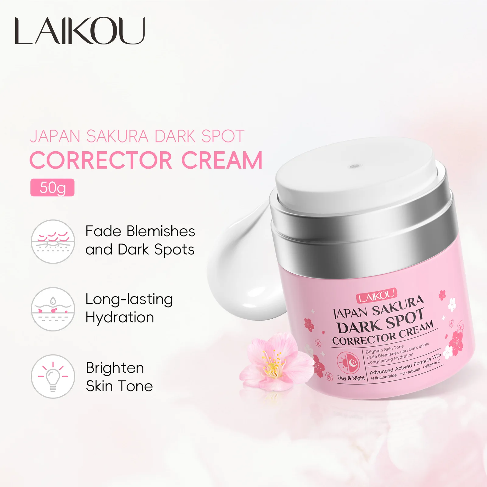 

LAIKOU 50g Facial Care Moisturizing Face Cream for Dry Skin Moisturizing Sakura Tone Up Cream Face Essence Facial Skin Care