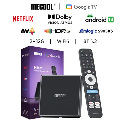 MECOOL MEon1 Netflix Certified TV Box S905X5M Android 14 Google TV 2GB 32GB 1000M WiFi6 Dolby Vision Atmos 4K AV1 Smart TV Box