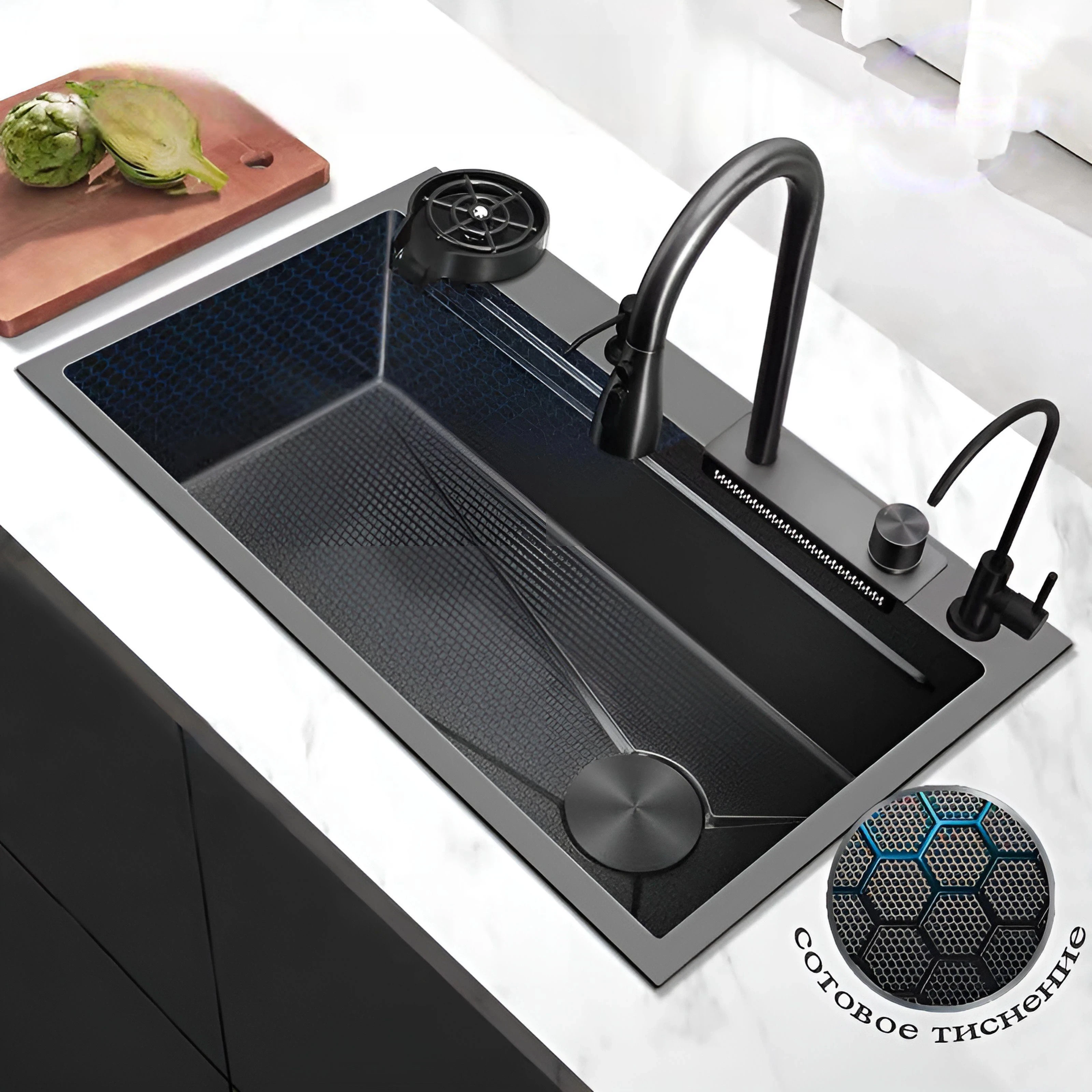 

304 Stainless Steel Waterfall Kiten Sink Sink Large Single Basin With Large Single Slot Sink Above Counter With Cup Disher