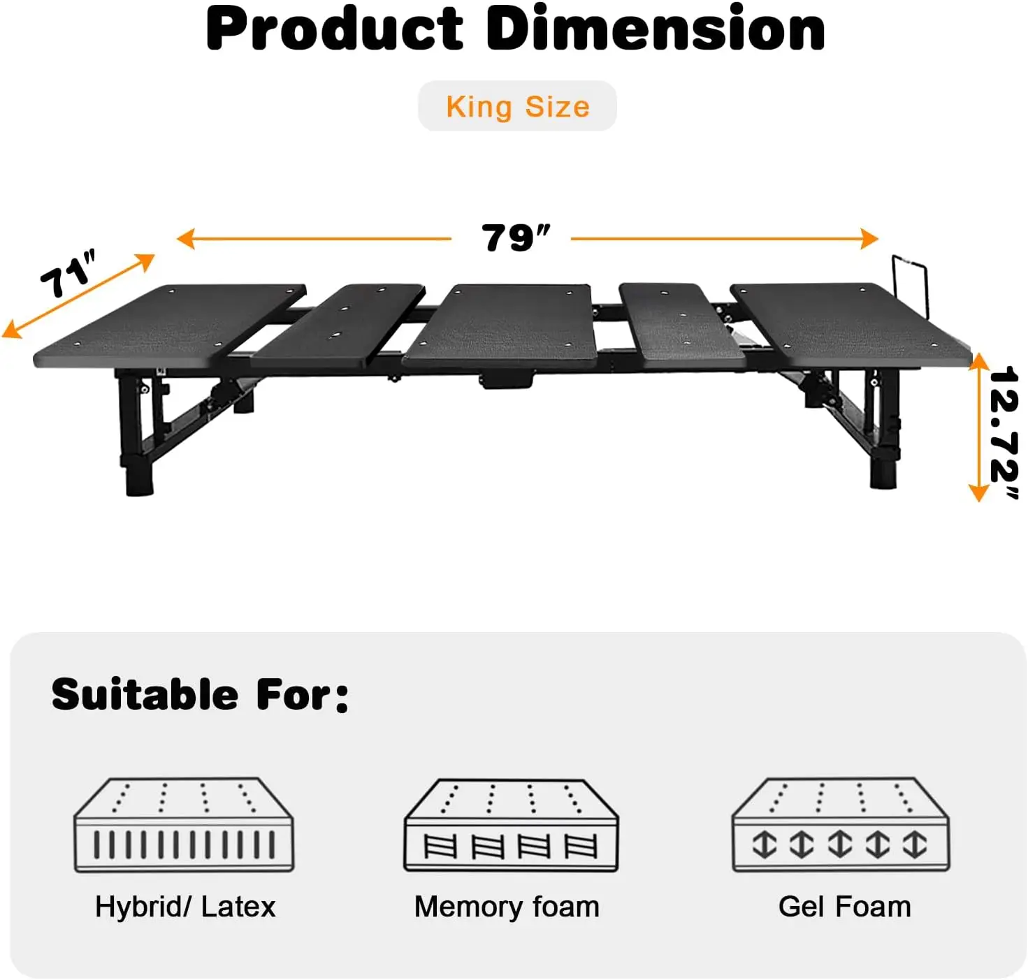 

Ergonomic Adjustable Bed Frame King Size, Zero Gravity Independent Head & Foot Incline