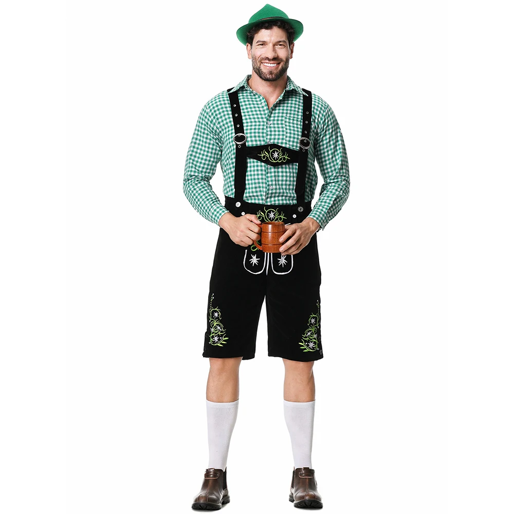 Men Oktoberfest Costume Lederhosen Bavarian Octoberfest German Beer Man Costumes Oktoberfest Pubs Bartender Outfit