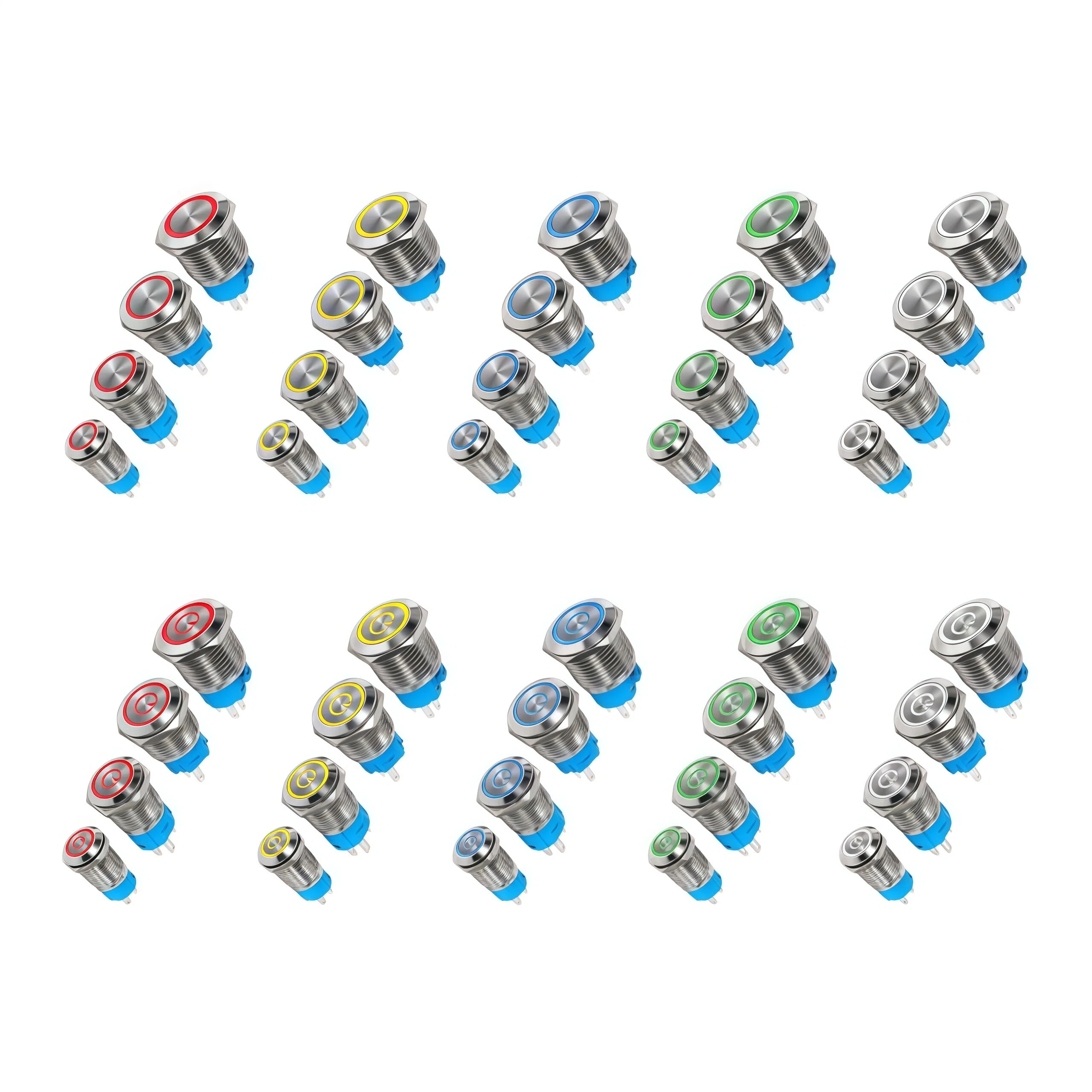 مفتاح زر معدني مقاوم للماء مع ضوء 12/16/19/22 مم زر ضغط تعديل السيارة ذاتي القفل