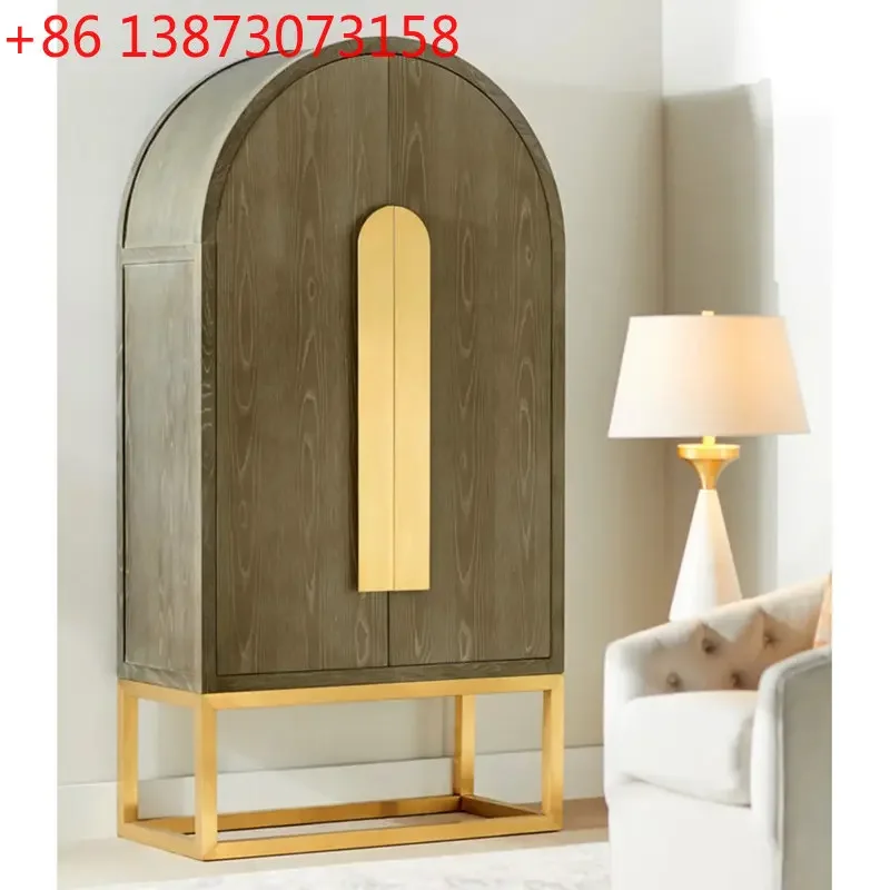 

Nordic light luxury log arched modern simple stainless steel double door wardrobe
