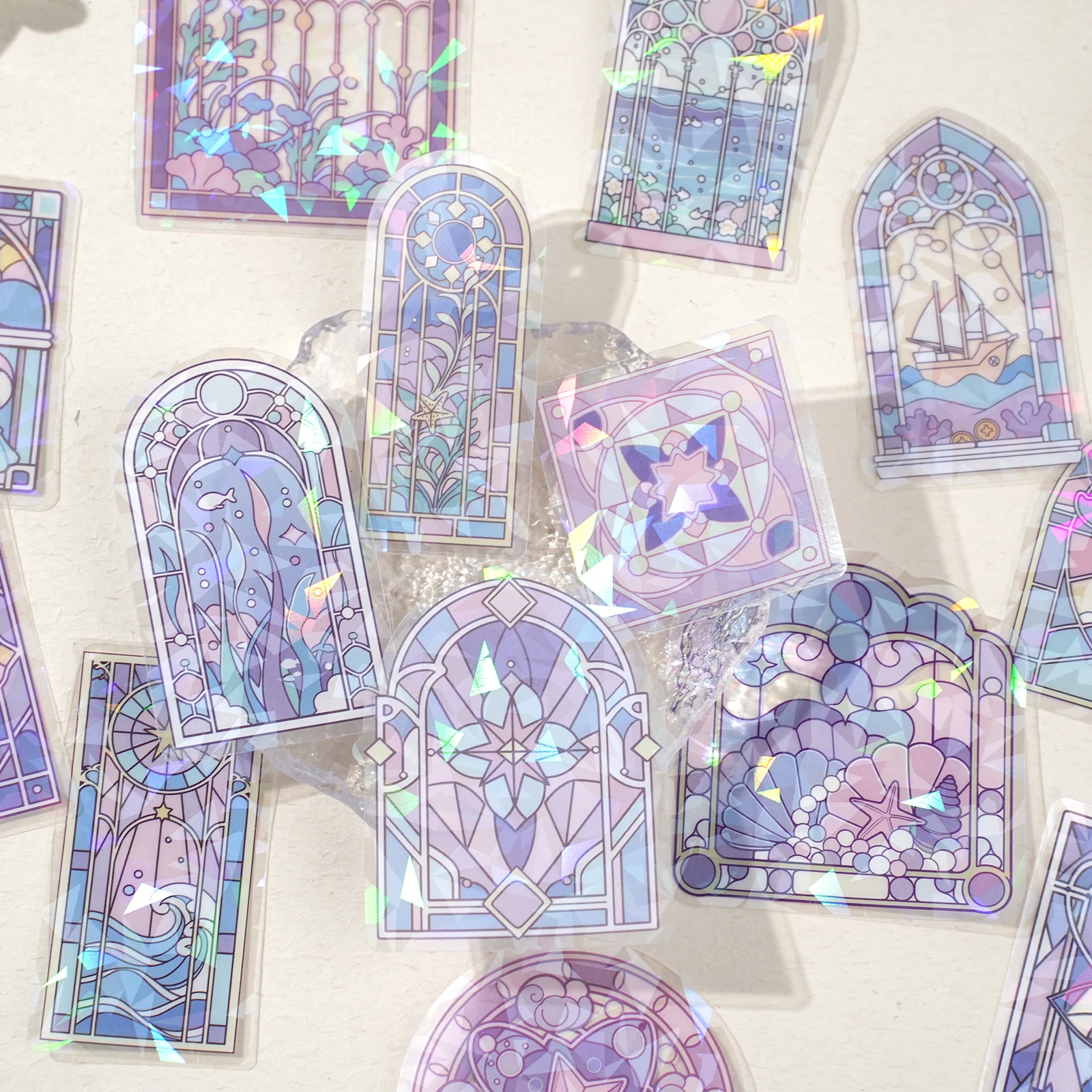 Etori Life 15Pcs Purple-Toned Ocean Window Pattern Pet Sticker Pack, Underwater Creature Stained Glass Window Design DIY Scrapbooking Material Suitable for Laptops, Phone Backs, Photo Albums, Handbags, Guitars, Sticker Books, Helmets and Bicycles, Postcards and Envelopes, Scrapbooking Supplies, Room Decoration, Art Aesthetics, Die-Cutting Craft, Cycling Decals, Gifts for Friends view 4