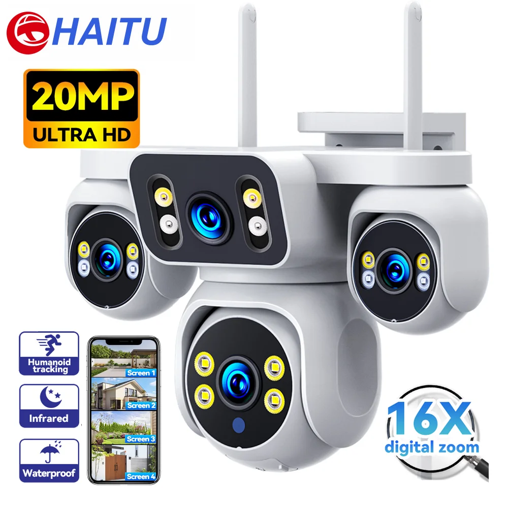 20MP CMOS Auto Tracking Wireless CCTV Four Lens Network PTZ Outdoor Supervisory Wifi 360 Intelligence Security Camera IP67