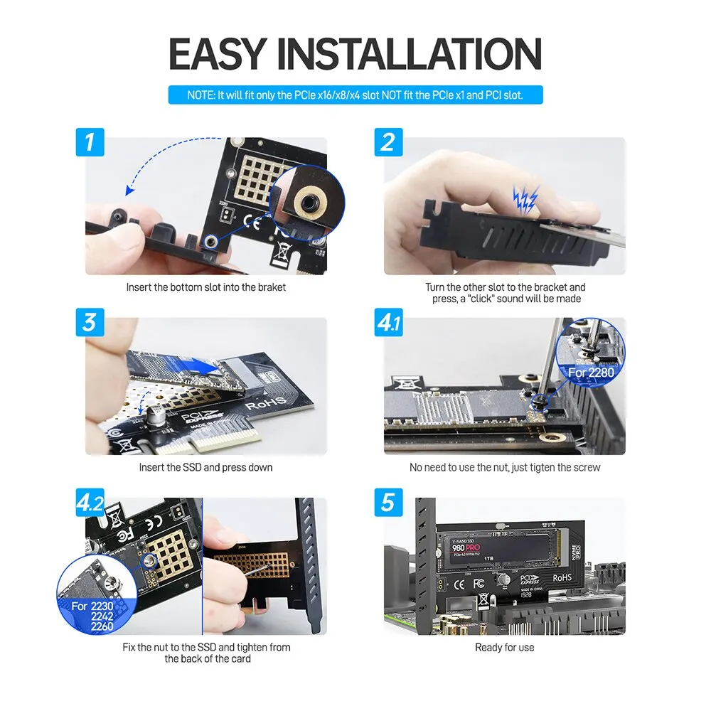 JEYI M.2 NVME to PCIe 4.0 3.0 SSD Adapter, 64Gbps PCIe 4.0 X4 X8 X16 Expansion Card for Desktop PC , PCI-E GEN4 GEN3 Full Speed