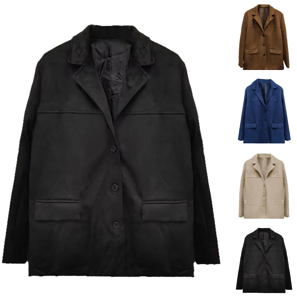 Casual reversjack met lange mouwen voor dames, uitloper met enkele rij knopen, losse pasvorm, comfortabele tops, ideaal voor dagelijks gebruik