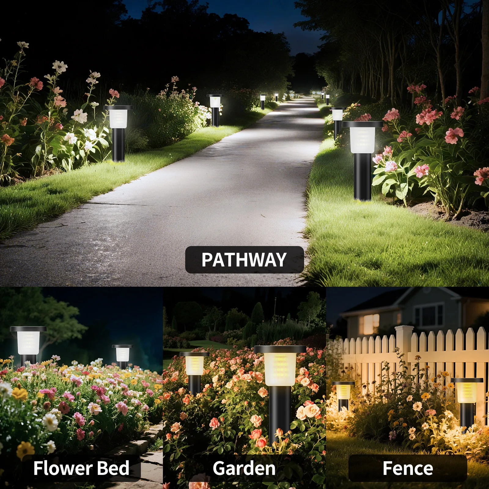 Intelamp, Luces Solares para Caminos con Batería de Larga Duración de 3800mAh, Alta Luminosidad de 500LM, Paquete de 2, Encendido/Apagado Automático, Luz de Paisaje para Jardín, Patio, Entrada de Vehículos y Caminos.