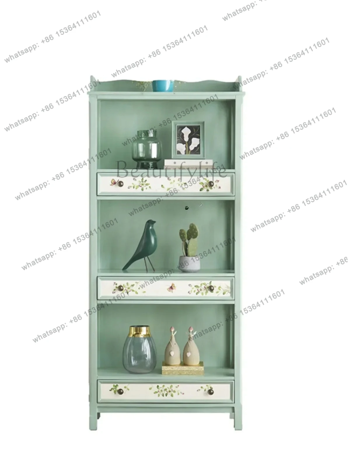 American Country Painted Solid Wood Shelf Bookshelf Bookcase Retro Multi-Layer Display Stand