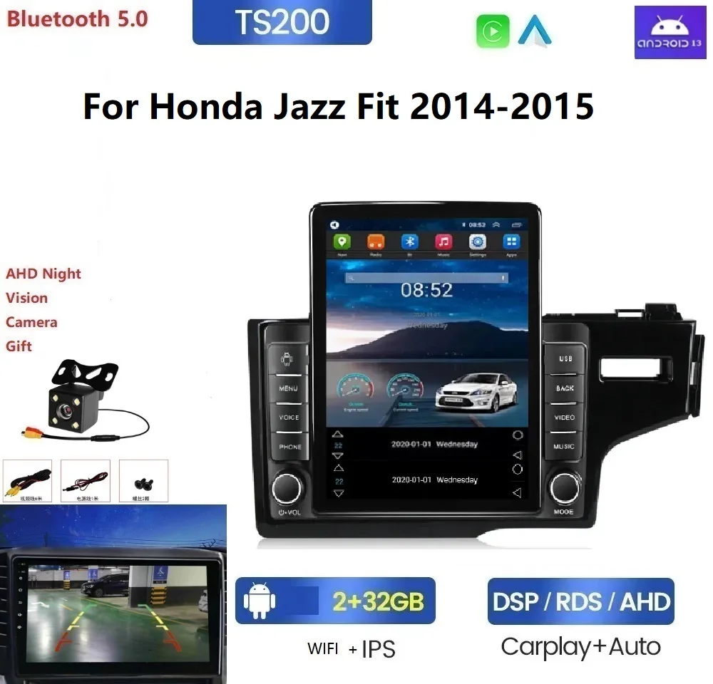 8+128GB IPS+2.5D+DSP car stereo For Honda Jazz Fit 2014-2015 BT Stereo AM FM android car multimedia gps navigator