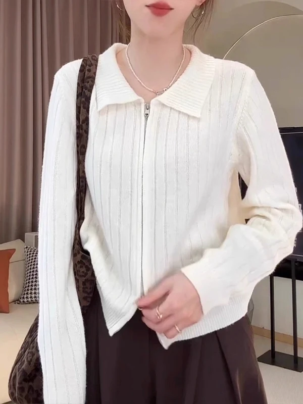 

Женский вязаный кардиган большого размера для похудения, модный повседневный топ с двойной молнией для полных женщин, корейская версия для работы и отдыха