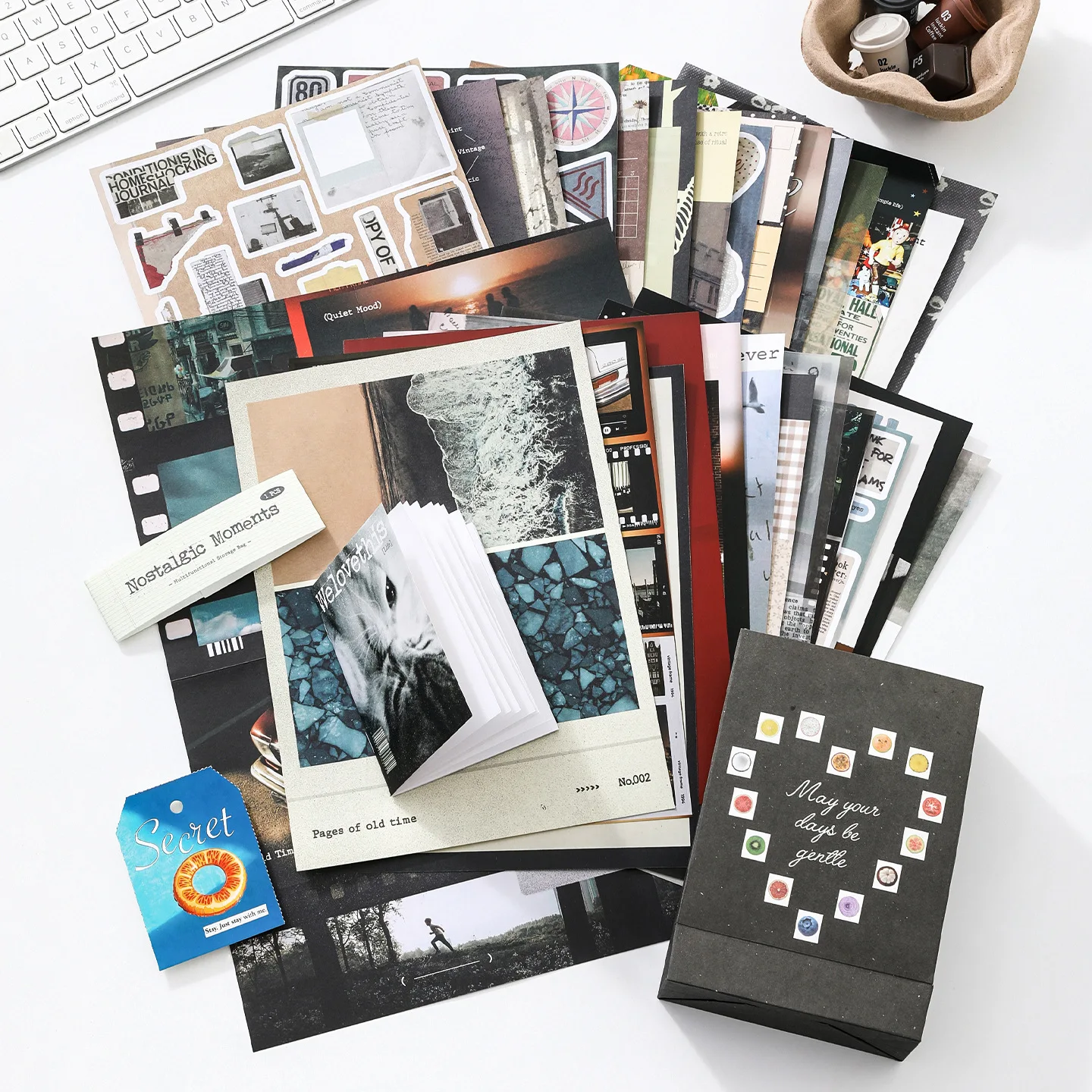 Vintage Scrapbook Kit Journal Set with Stickers Sticky Notes Decorative Paper for Students DIY Craft Stationery