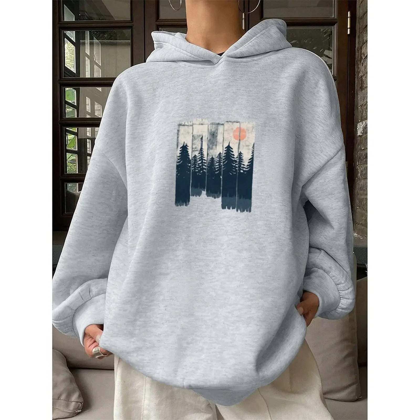 

Women Sweater Hoodies Winter Casual Printed Sports Pullovers Comfortable Velvet Long Sleeve Sweater Winter Woman Clothes 2025