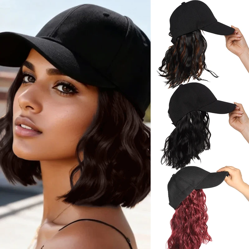 

Синтетические волнистые волосы Парик Короткие волнистые вьющиеся волосы для наращивания с регулируемой бейсбольной кепкой для женщин Ежедневное использование Парик для стрижки Боб