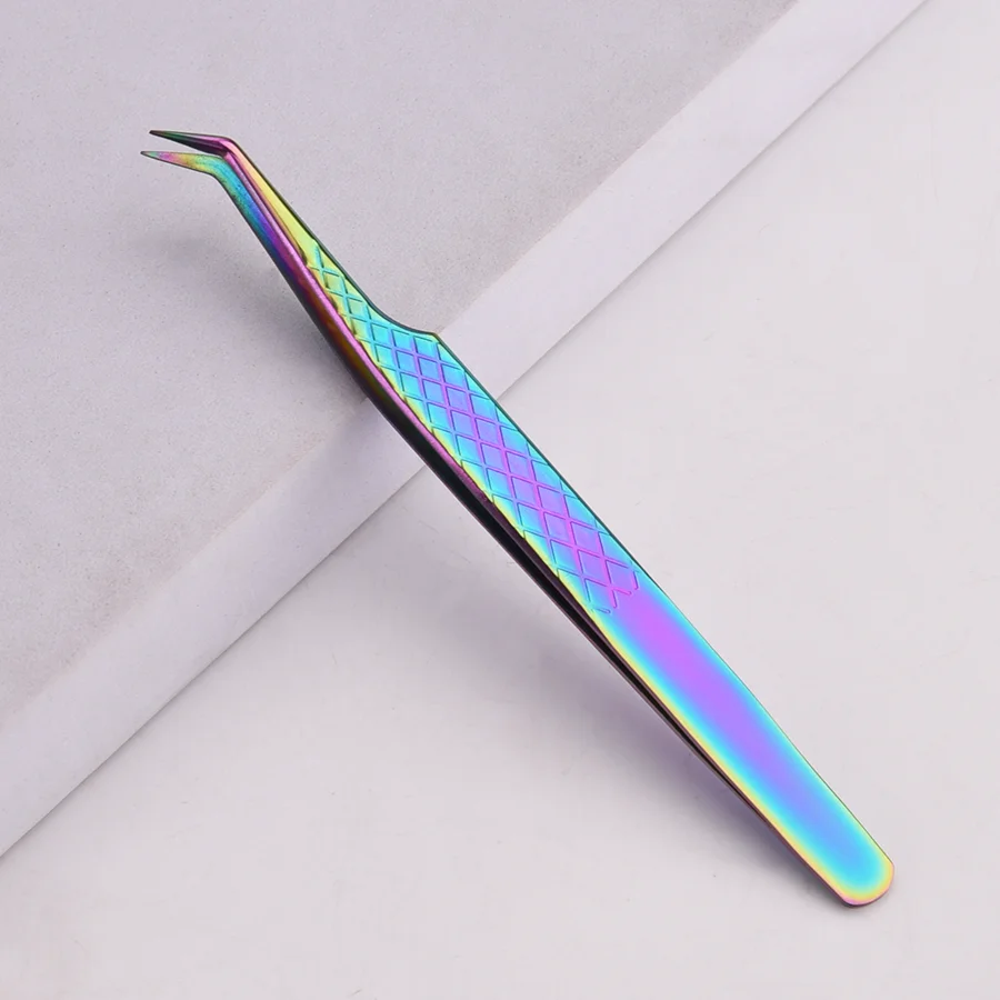 Pinzas de extensión de pestañas de acero inoxidable, puntas de fibra, pinzas de alta precisión para ventiladores de volumen, herramientas profesionales