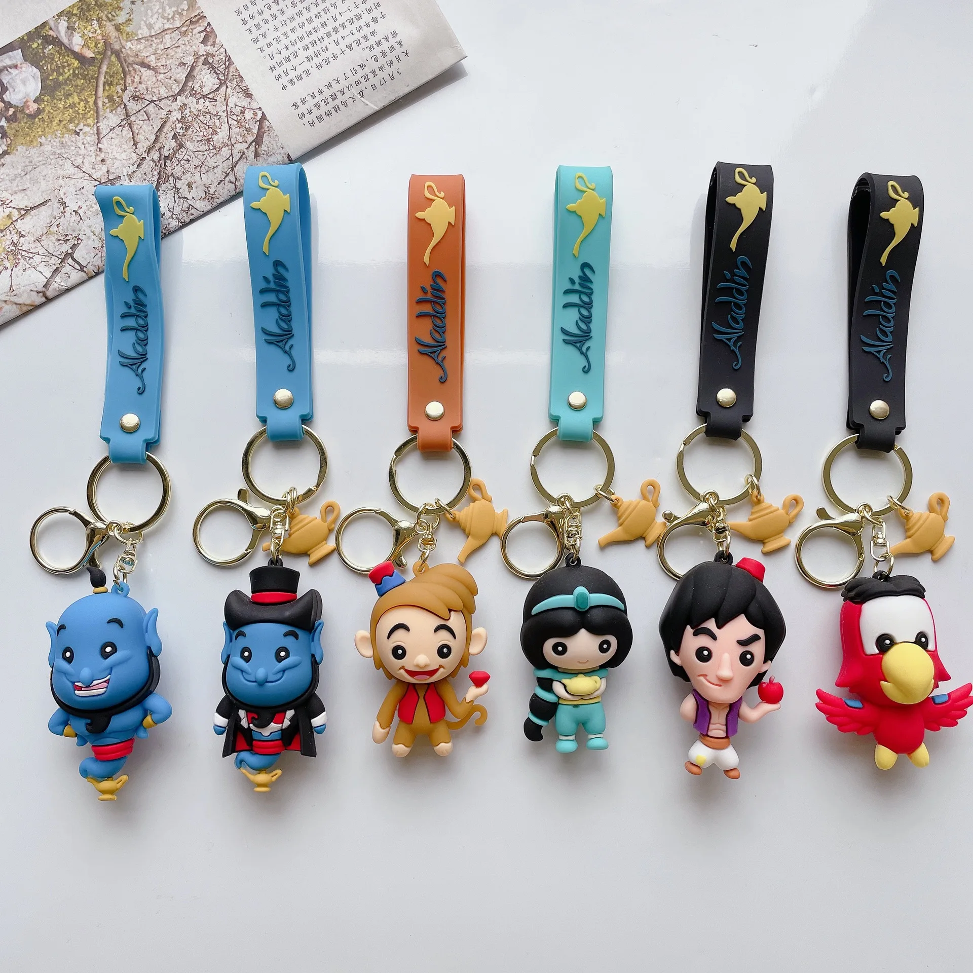 Disney Aladdin Cartoon Figure Backpack Pendant Ornament Keychain Jasmine Princess Genie Keyring Accessories Women Men Kid Gift
