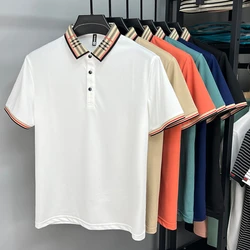 High-end Jacquard Plaid Lapel Short-sleeved Polo Shirt Men's Half-sleeved T-shirt Solid Color Casual Business Summer Thin Trendy