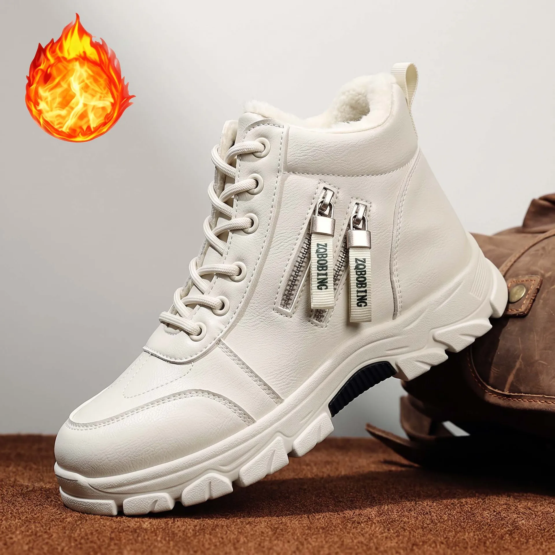 2026 Men's Winter Boots 35-48 Large Size with Velvet Warmth, Versatile, Thickened Warmth, Cotton Shoes, Outdoor Snow Boots
