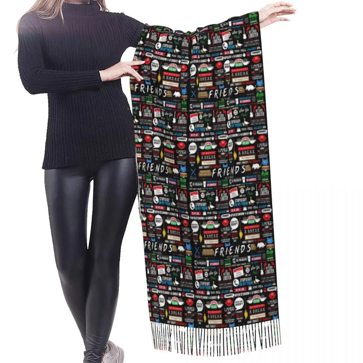 Friends Tv Show Collage Tassel Scarf Women Soft Fashion Versatile Female Shawls Wraps Ladies Winter Fall Scarves