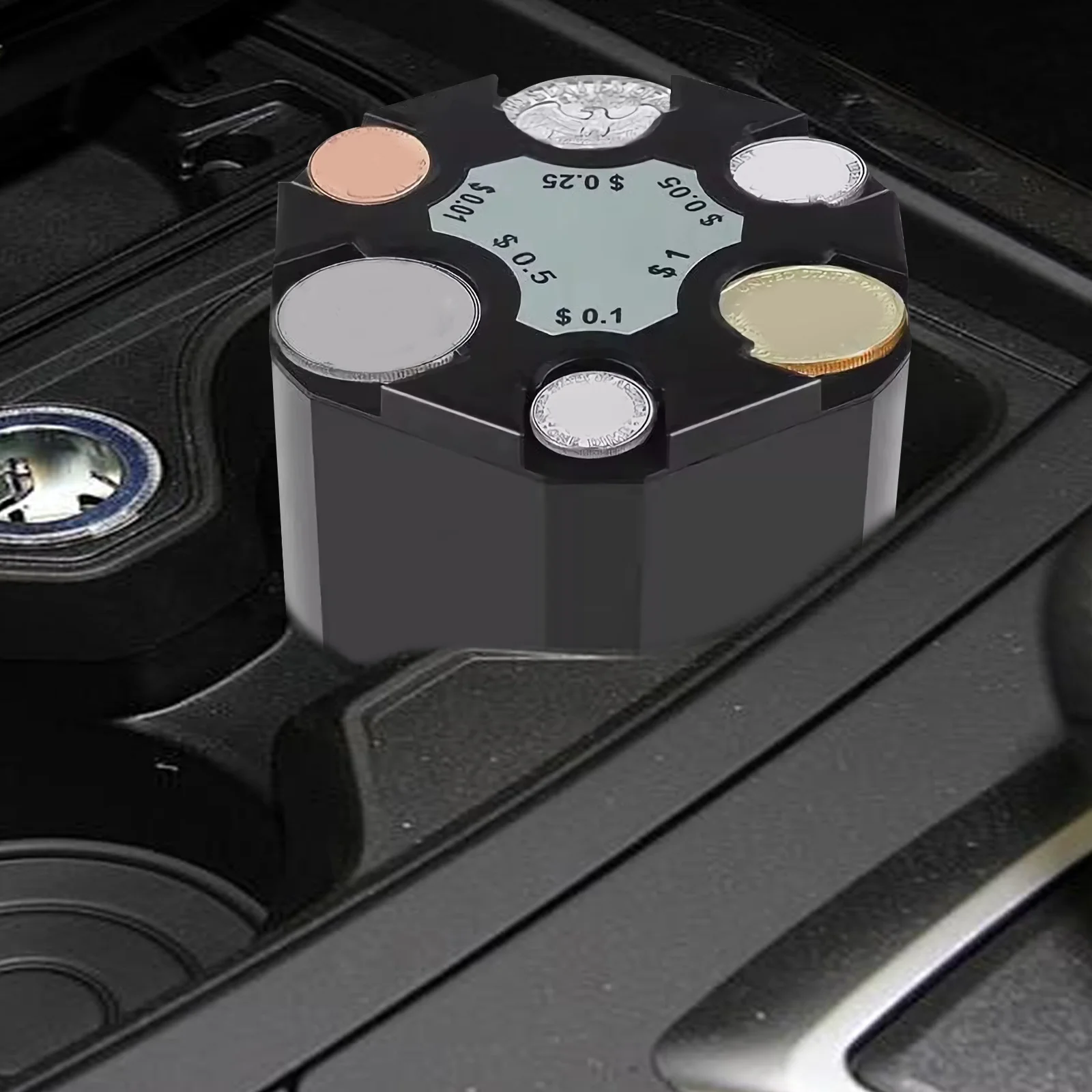 Organizer with Quick Access Dispenser Functional Storage for Loose Change Compact Size Fits Any Vehicle Interior