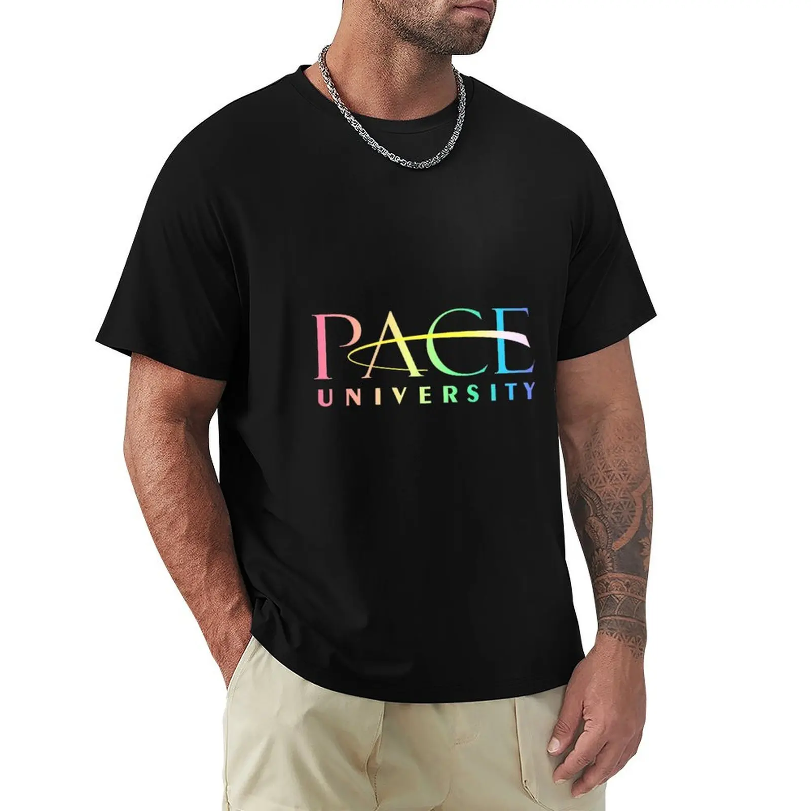 

pace university rainbow logo T-Shirt Large Size Basic Casual T-Shirt